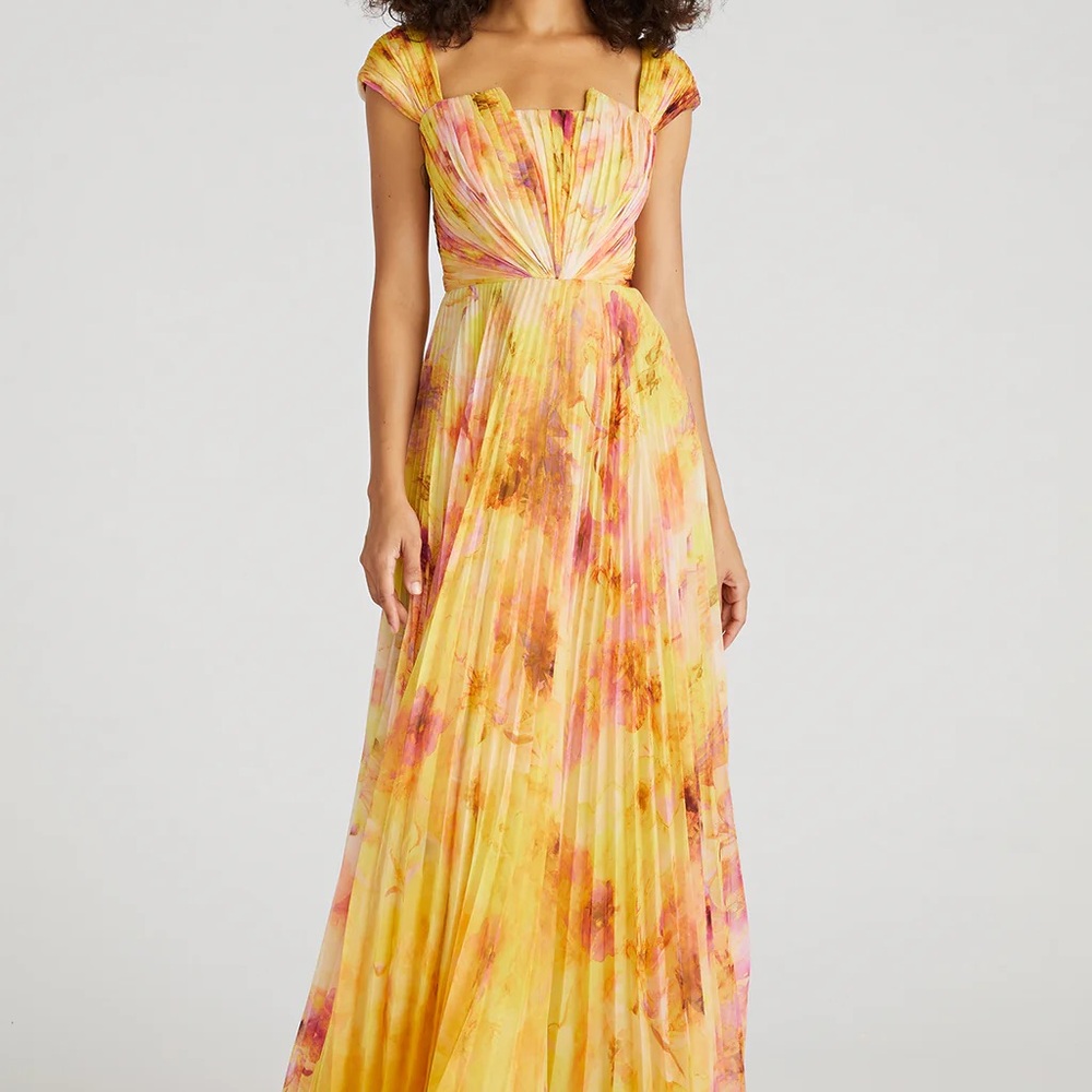 Theia Rian Twist Drape Pleated Gown